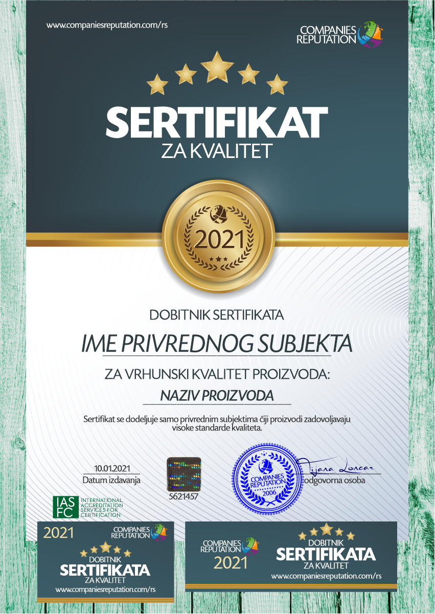 DIGITALNI SERTIFIKAT ZA KVALITET