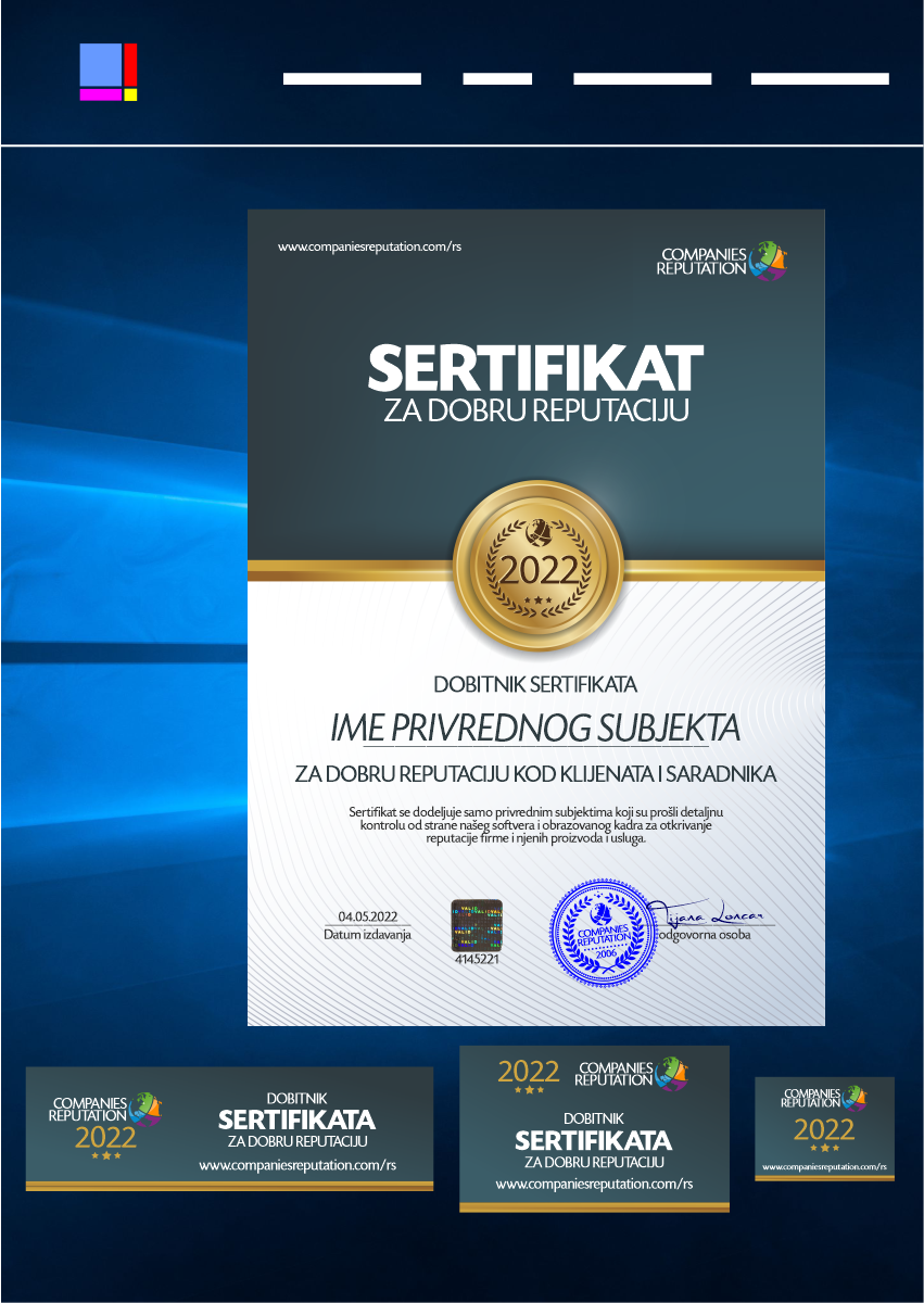 Digitalna verzija sertifikat za dobru reputaciju sa banerima