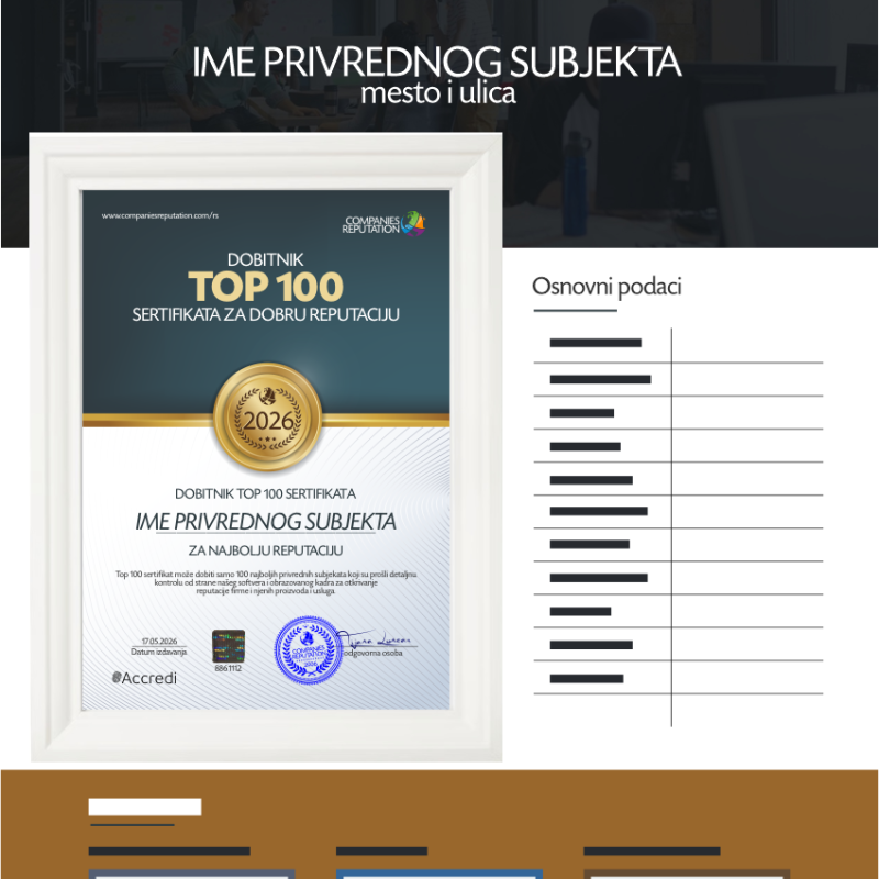 TOP 100 sertifikat za dobru reputaciju